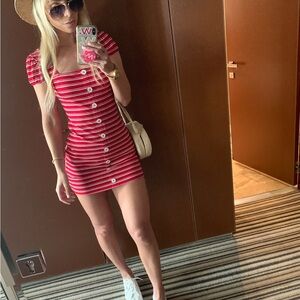 Red Striped Button-Down Dress